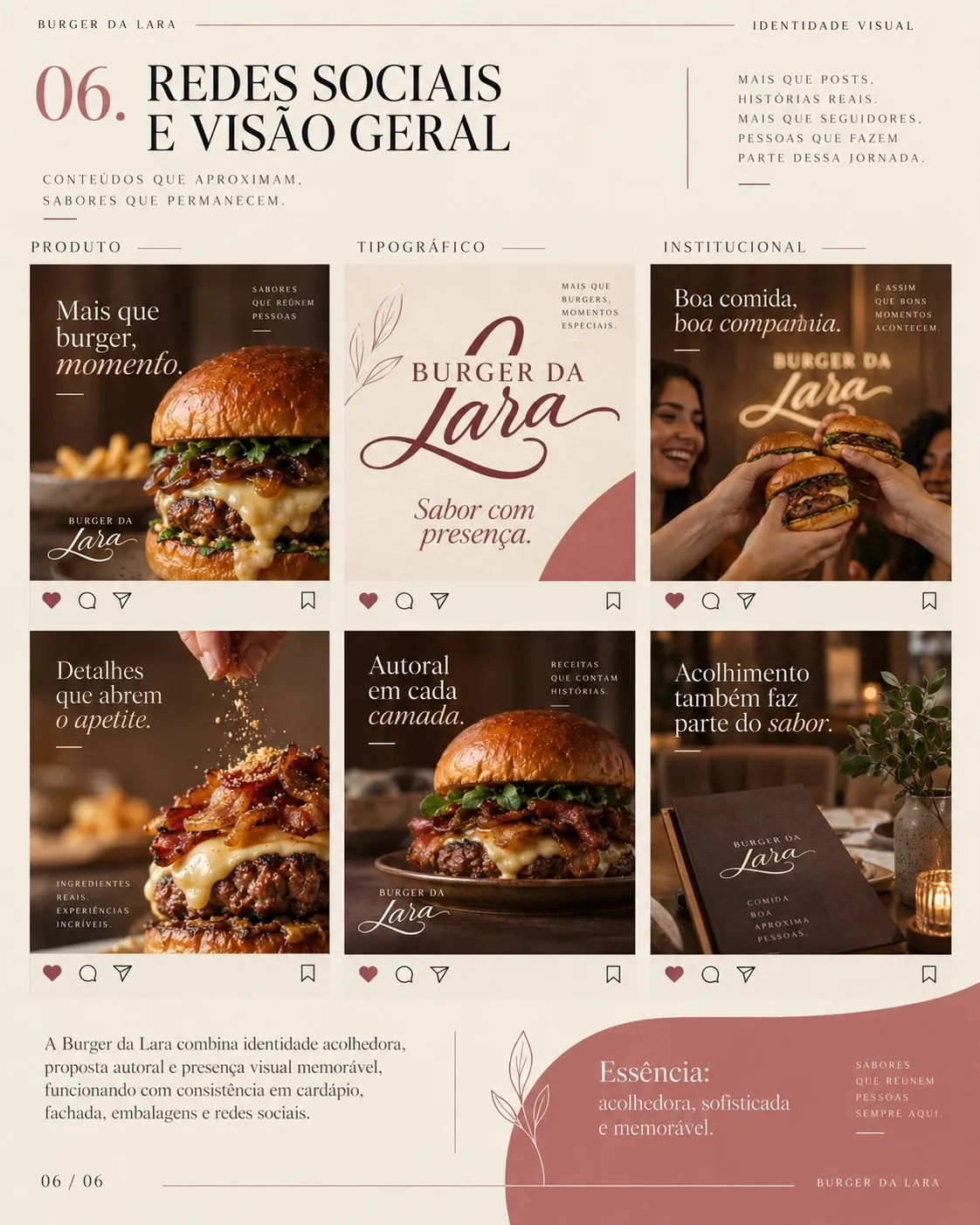 Redes sociais e visão geral da Burger da Lara